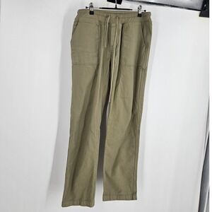 Ibex Womens Wide Leg Pants Army Green Wool Cotton Blend Drawstring Waist Size 8